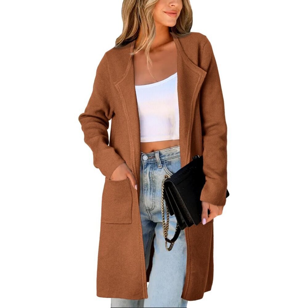 Women's Open Front Cardigan Sweater Long Sleeve Knit Lapel Coatigan XL Casual